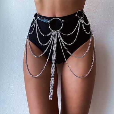 Cinto de Couro em Camadas Com Correntes Arnês Corporal Sexy Cintura Acessórios Góticos Tira Ajustável Festival Joias para Meninas
