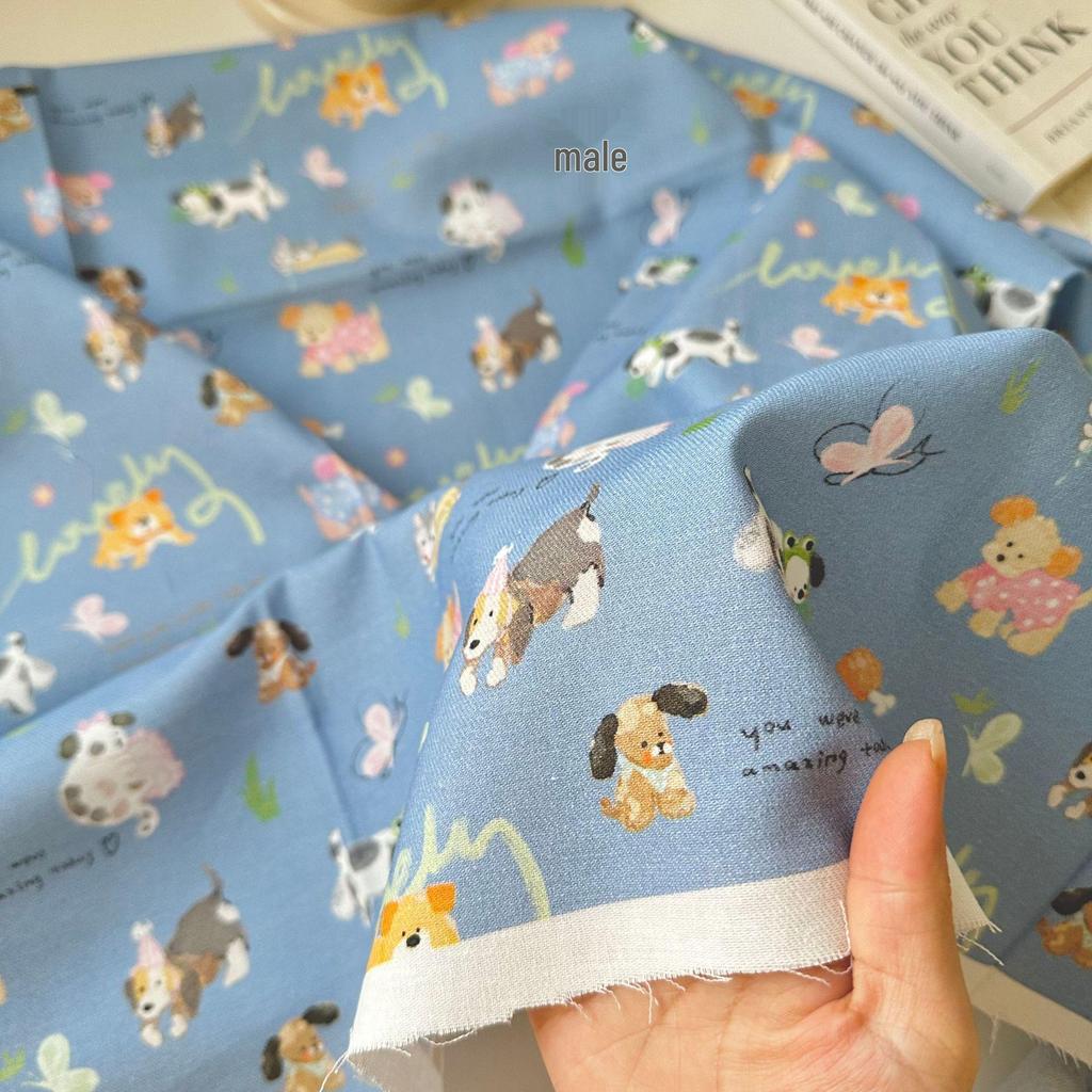 100% Cotton Twill Cartoon Puppy & Butterfly Print Women's & Children's Sleepwear Dress/Handbag