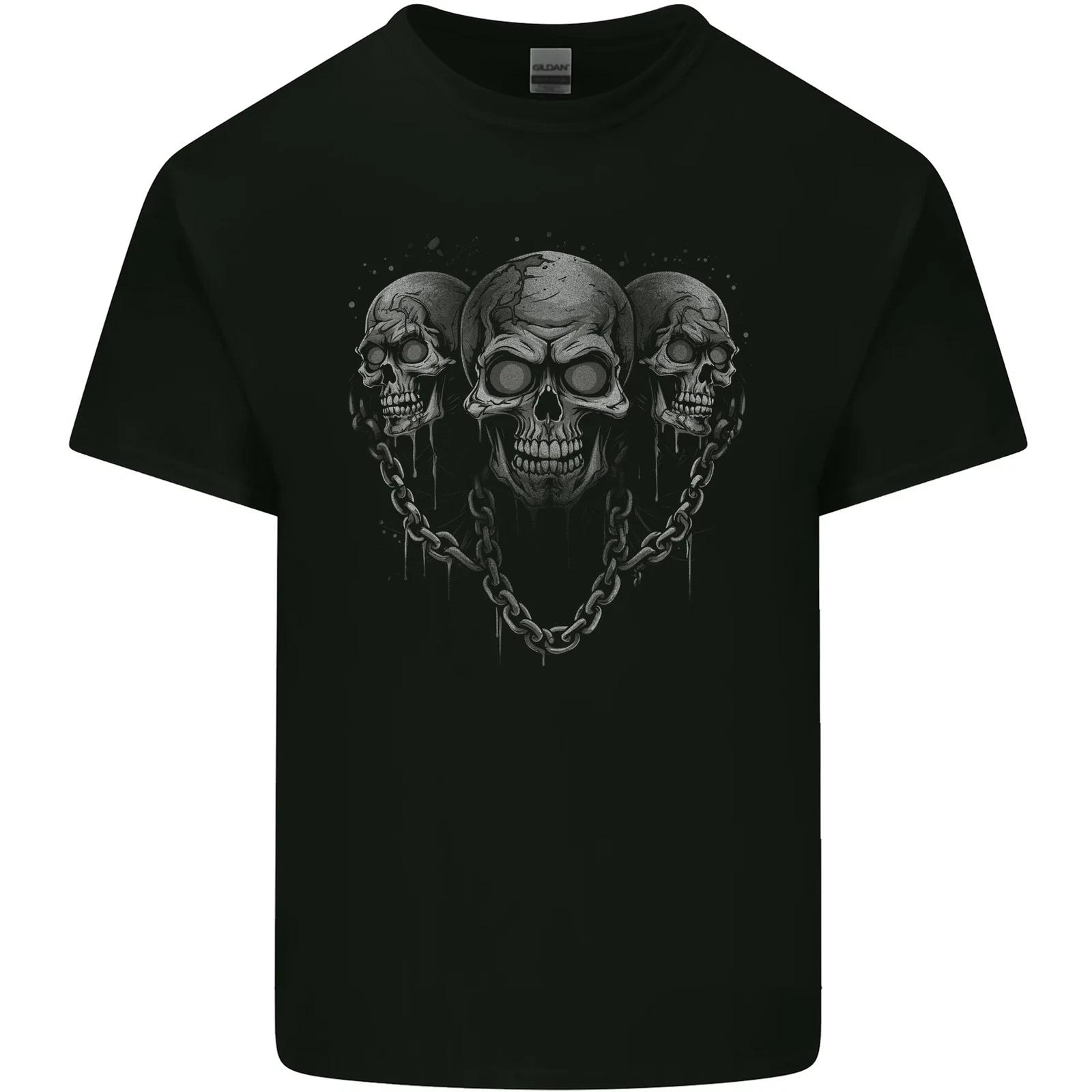Three Skulls With Chains Heavy Metal Rock Music Kids T-Shirt Childrens XL