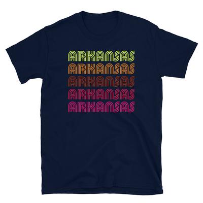 Retro Staat Arkansas Inline Schriftart Disco Neon Kurzarm Unisex T-Shirt