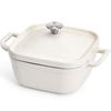 Wang Yuanji Enamel Pot, 18cm Square, Double-Handled, Waterless Cooking, IH, Gas, and Oven Compatible, White, for Soups, Stews, and Meal Prep, Serves