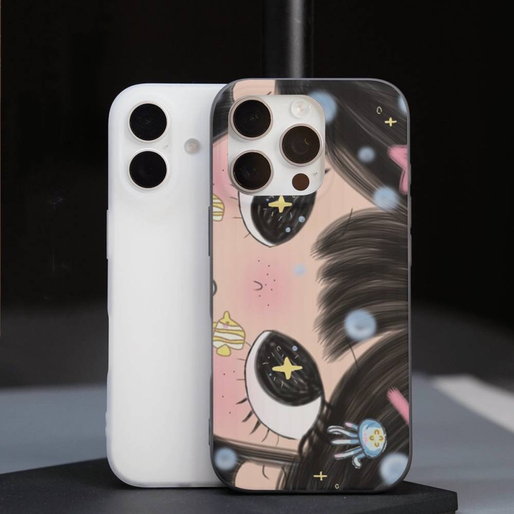 BIG EYES COMIC GIRL Phone Case For IPhone 17 16 15 14 13 12 11 Pro Max Plus Corrugated Bumper Back Cover Shell