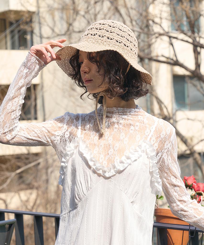 THE GREEN LAB String Knit Beach Bucket Hat [Beige]