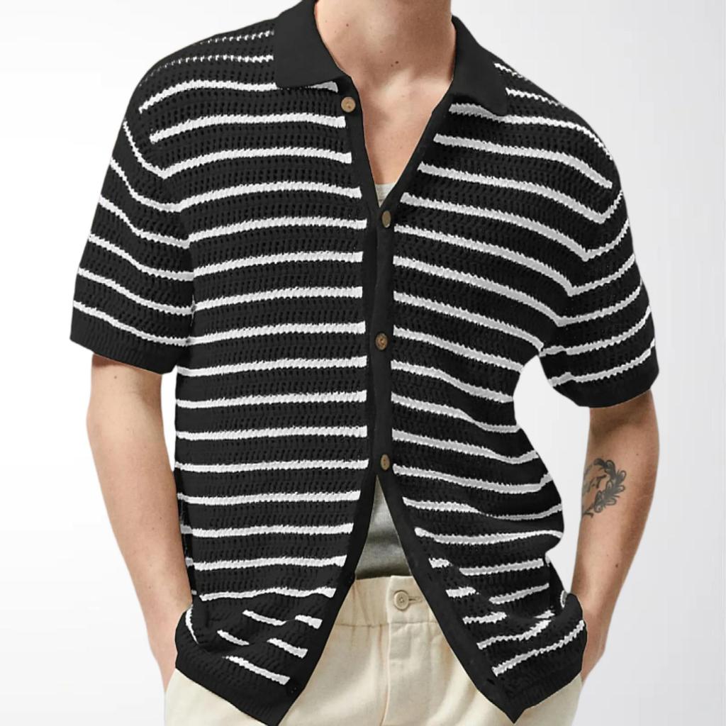 Summer Striped Wool Knit Polo Shirt for Men - SY0208