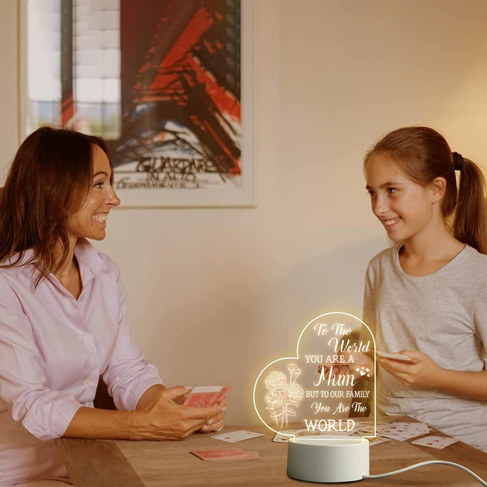 Gifts for Mum from Daughter Son- Acrylic Night Light- Mother's Day Gifts for Mum- Mum Birthday Gifts Night Lamp (Heart)
