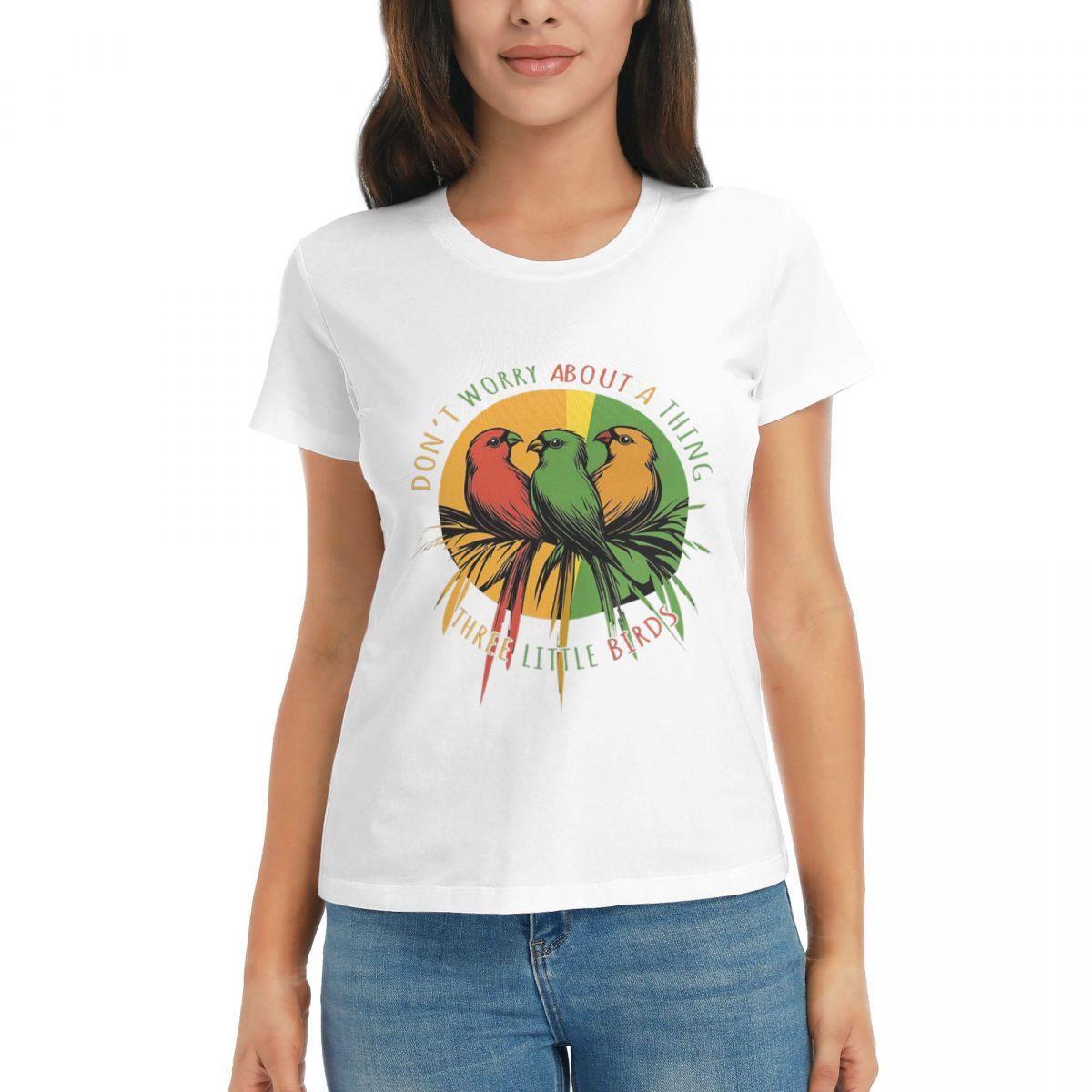 Women TShirt Kawaii Three Little Birds Reggae Summer Short Sleeve Tees Round Neck Cotton T Shirts Clothes Tops Streetwear S