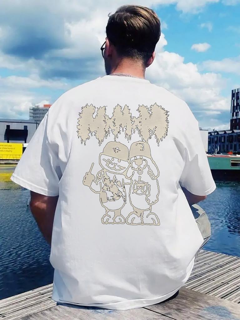 One Retro Rock Band Print T-shirt with Round Neck
