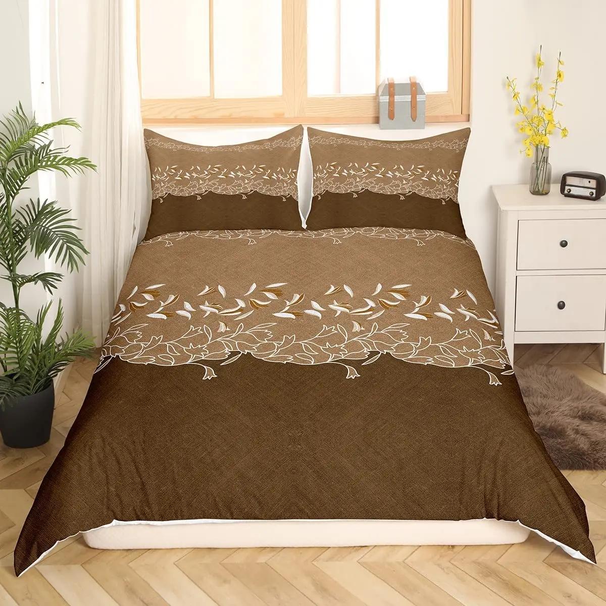 

Floral Printed Soft Duvet Cover Set for Young Girls Women Warm Comforter Cover Bohemian Chic Flower Branch Polyester Comfortable Quilt Cover King Quen 135*200cm Eu-Single