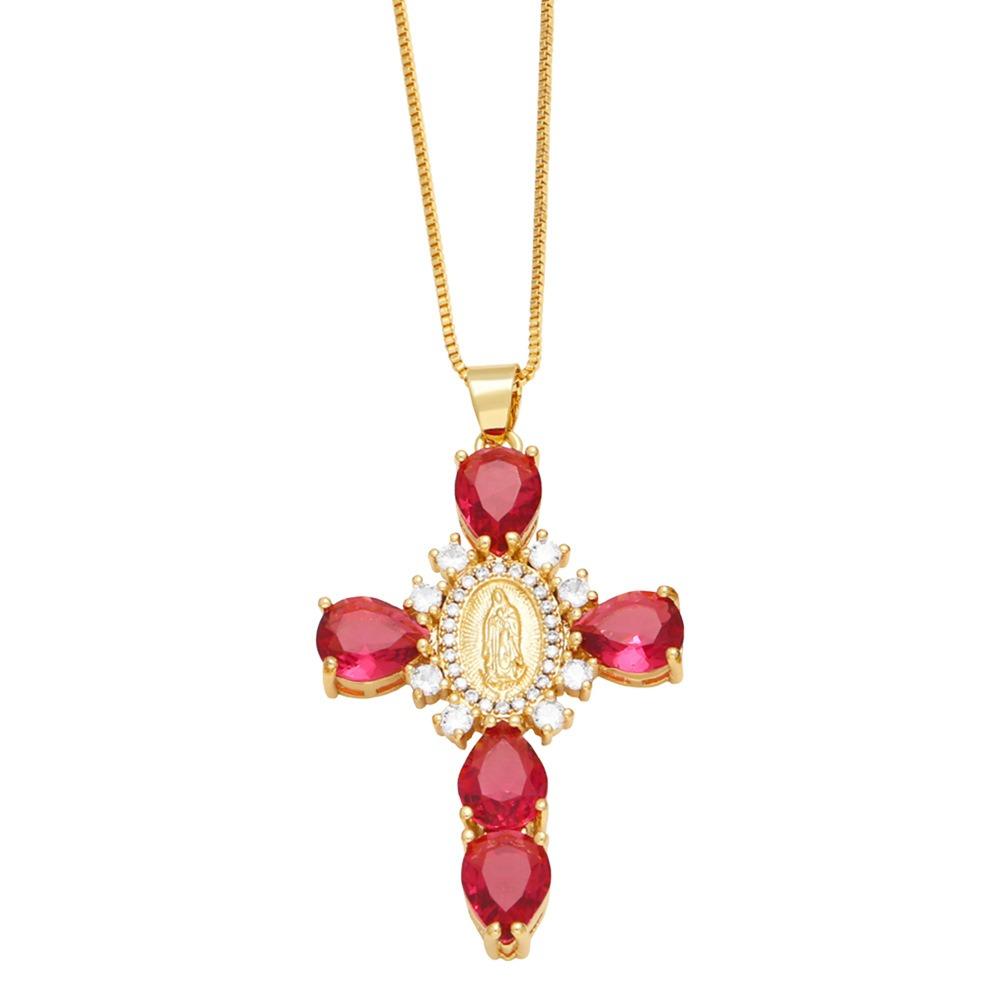 Light Zircon Cross Necklace Retro European Style Crucifix Pendant Chain  Church