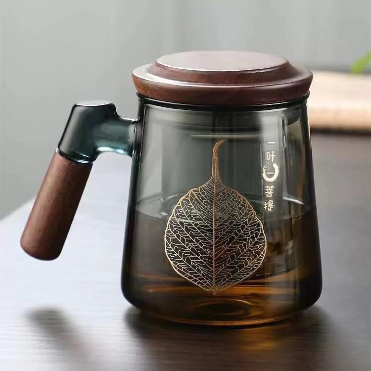 Heat-Resistant Glass Teacup Tea Separation Large-Capacity Water Cup Office Drinking Water Brewing Tea Cup Filter Three-Piece Cup With Lid