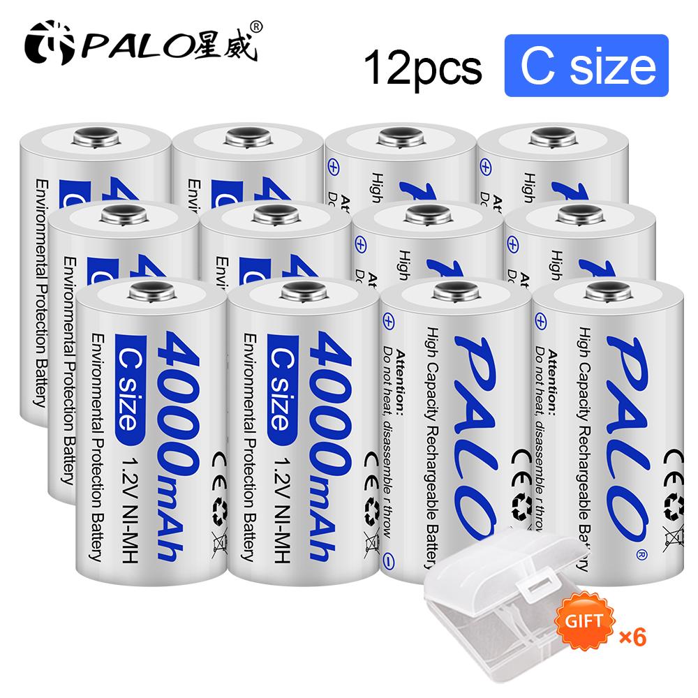 PALO Wiederaufladbarer Akku der Größe C, 4000 mAh, LR14, Typ C, 1,2 V, NI-MH, wiederaufladbarer C-Akku für Taschenlampen, Gasherde