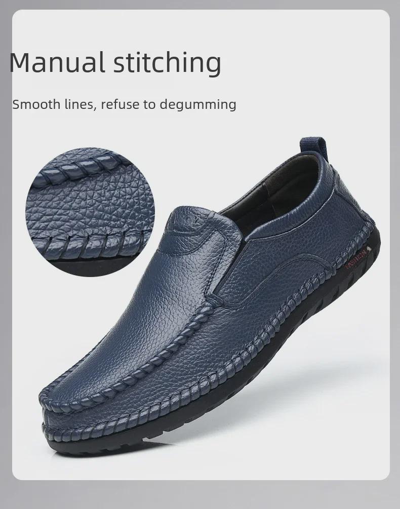 Men's Casual Leather Moccasins: Breathable Cowhide Flats for Middle-Aged and Elderly