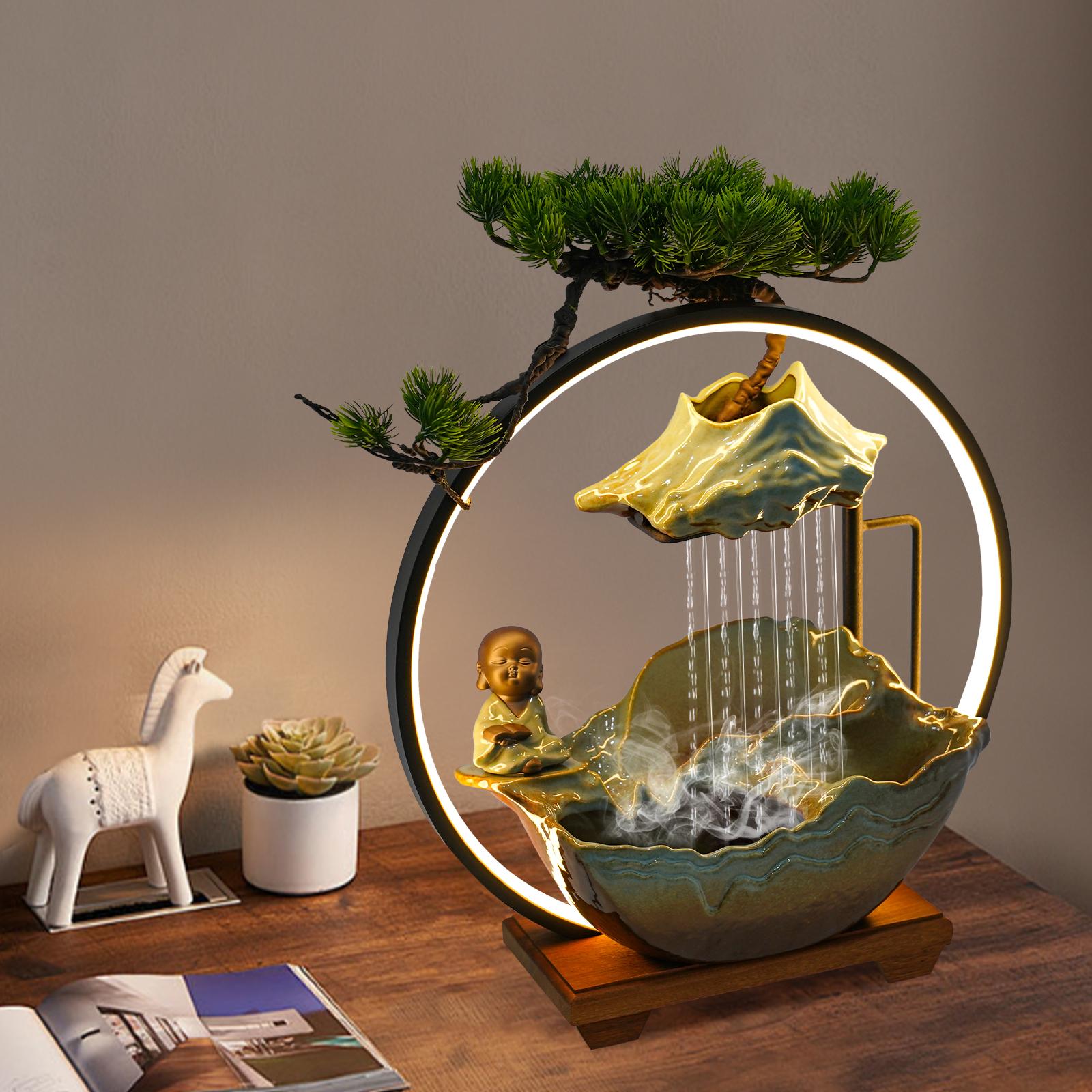 

Современный керамический и деревянный настольный фонтан для медитации и чайной комнаты - Дзен настольный водный элемент, успокаивающий декоративный фонтан