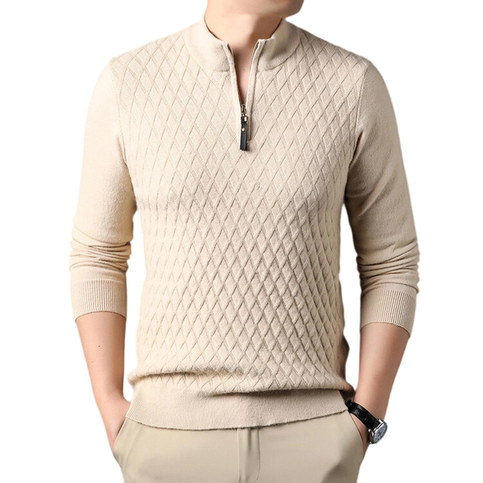 

Men Trend Leisure Half Zipper Standing Collar Knitted Sweater Sweater M бежевый