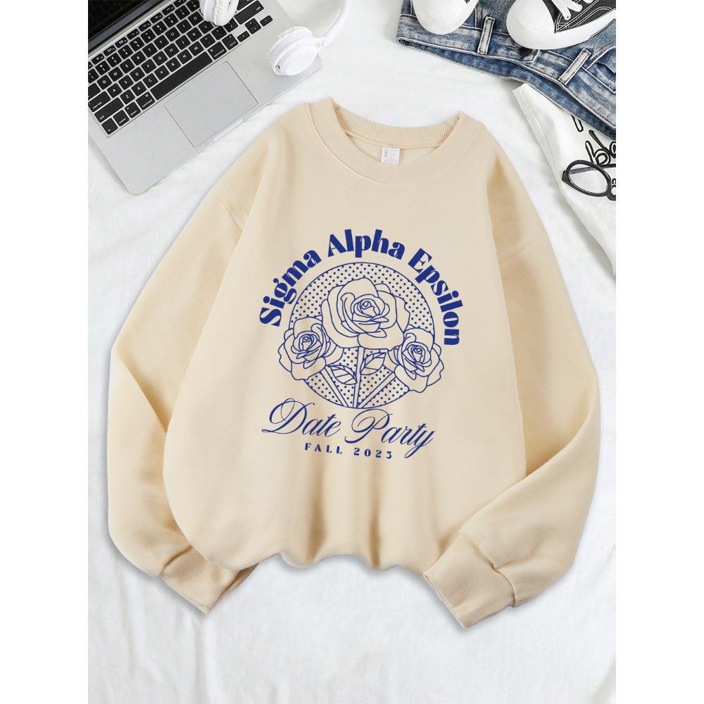 Sigma Alpha Epsilon Date Party Prints Sweatshirts Women Loose Casual Hoodies Crewneck Soft Pullover Warm Winter Clothes