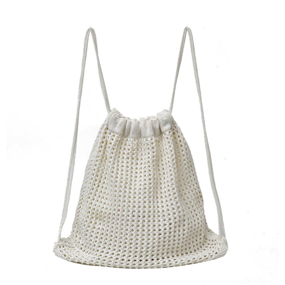 

Solid Color Knitting Shoulder Bag Lazy Style Large Capacity Bohemian Crochet Backpack Versatile Hollow Out бежевый
