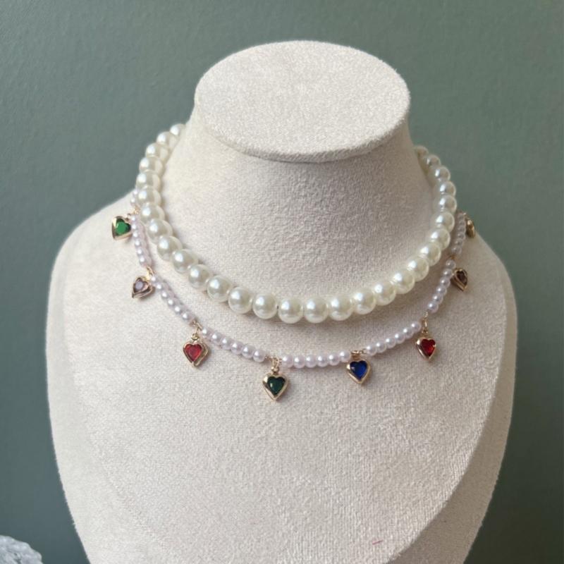 Cats Dog Pearls Collar,Heart Rhinestones Pet Necklaces,Adjustable Party Wedding Pet Jewelry Accessories for Puppy Cats