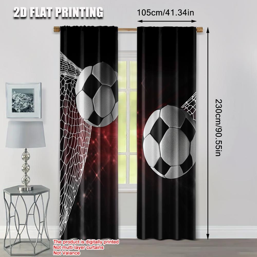 Flat Printing Curtains Soccer Balls Goal Net Image Polyester Without Electricity Versatile Use Holiday Family Set Of 2 Made