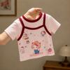 Girls Summer Cartoon Fake Two Piece Short Sleeve T Shirt Cute Print Stylish Versatile Top