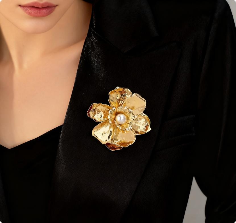 European And American Retro Alloy Flower Set With Pearl Brooch Chest Flower