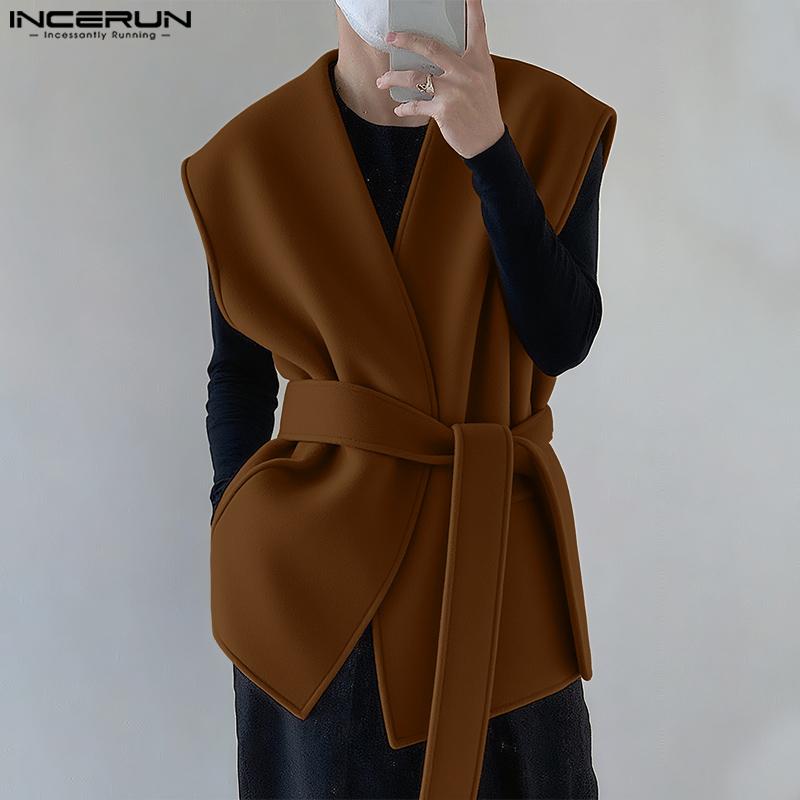 INCERUN Men Sleeveless Belt Waist Casual Loose Waistcoat Vest Suit Blazer