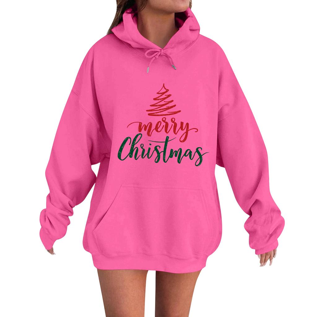 Women's Fashion Casual Long Sleeve Loose Christmas Print Hooded Sweatshirt