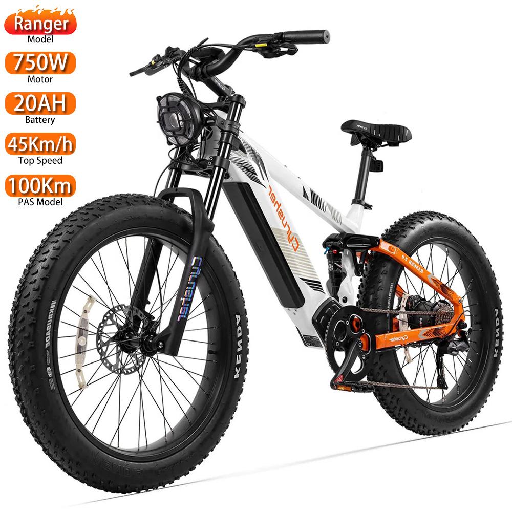 Electric Bicycle Cyrusher Ranger 750W Motor Fully Suspension Adult Electric Bike 52V 20AH Dual Hydraulic Brake 26" Fat Tire Max Load 150kg