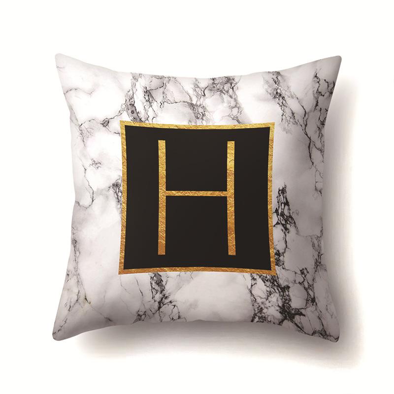 Polyester Pillowcase Home Printed Marble Black Gold Pillowcase 26 English Letter Cushion Cover