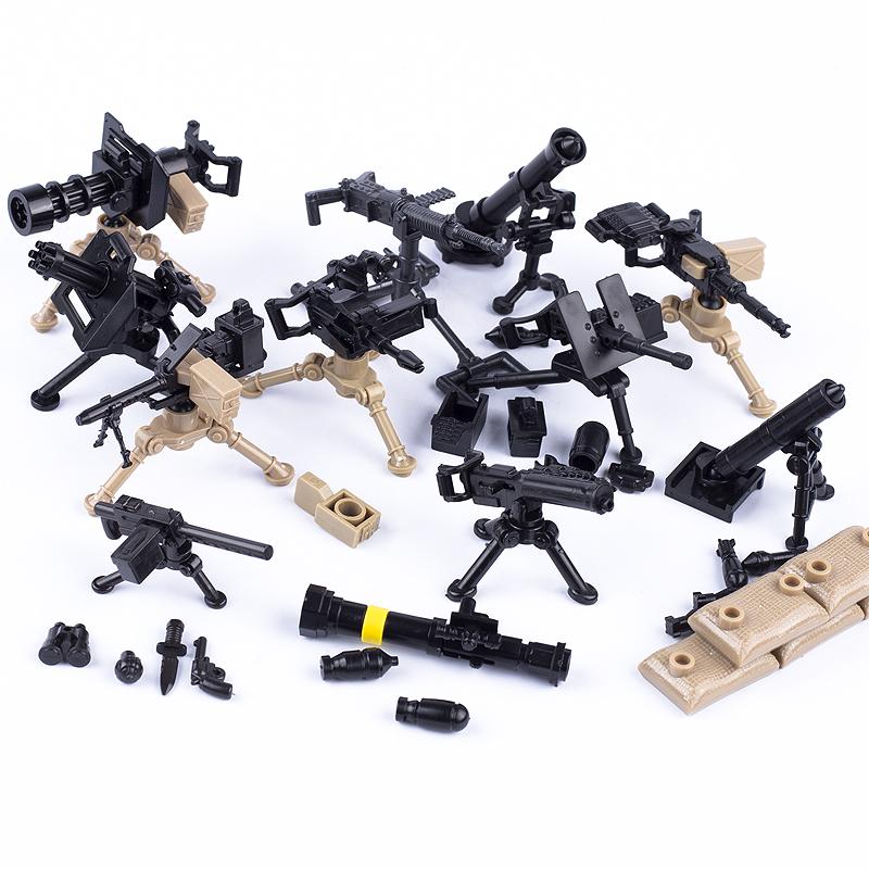 WW II Army Figures Accessory Parts Brick Playset WW2 Soldiers Army Warrior SWAT Police SWAT Machine Gun Scale Ratio Model Block Bricks Toys Playsetss
