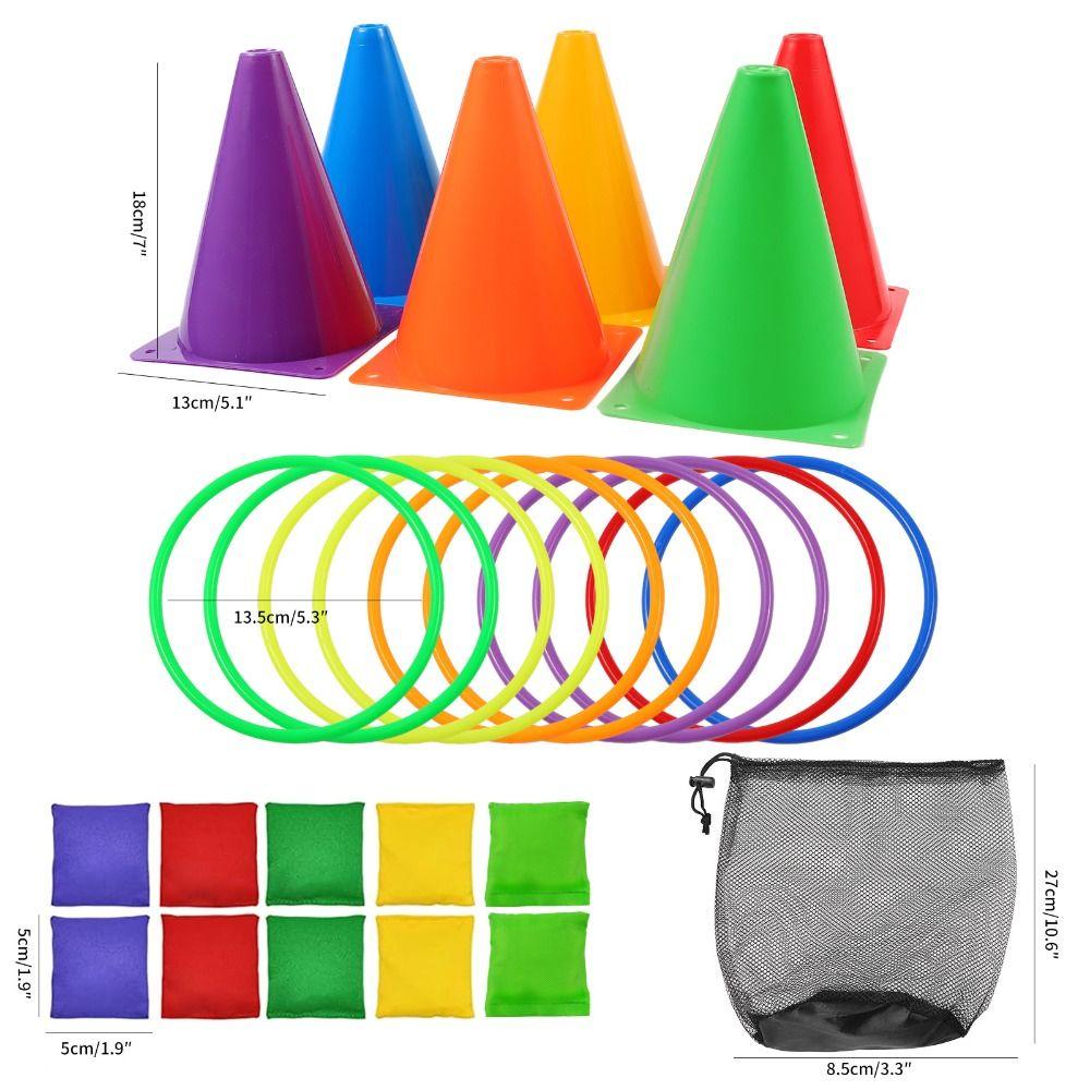 Plastic Rings Rainbow Ice Cream Toss Game Cone Target Throwing Speed Interactive Toy Rainbow Tower Carnival Game Sensory Play