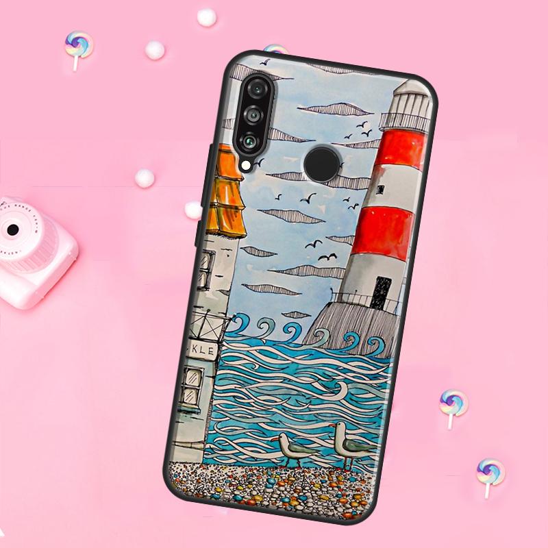 

Abstract art highway lighthouse For Huawei Nova Y90 Y70 Y60 Y91 Y61 Y73 Y72 12s 12i 11i 8i 9 10 SE P40 Lite P60 P30 Pro Case Nova 10 SE