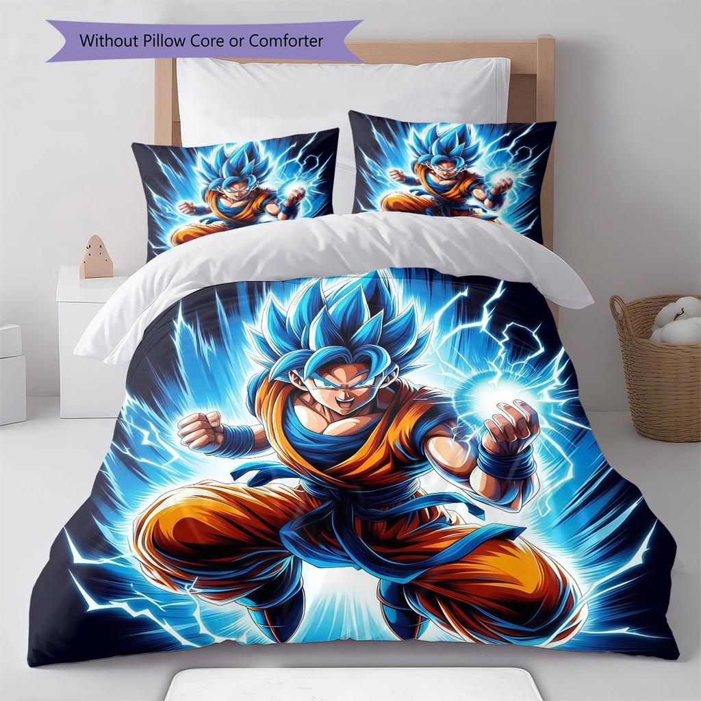 Biancheria da letto con motivo Son Goku, Set piumone Copripiumone Federa Regalo di compleanno per la casa (1 * copripiumino + 2 * federa, senza nucleo)