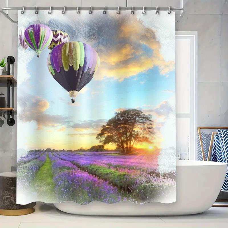 

Vibrant Hot Air Balloons Lavender Fields Shower Curtain Waterproof Bathroom Decorations For Home Decoration Art Wall Hanging 90x180cm