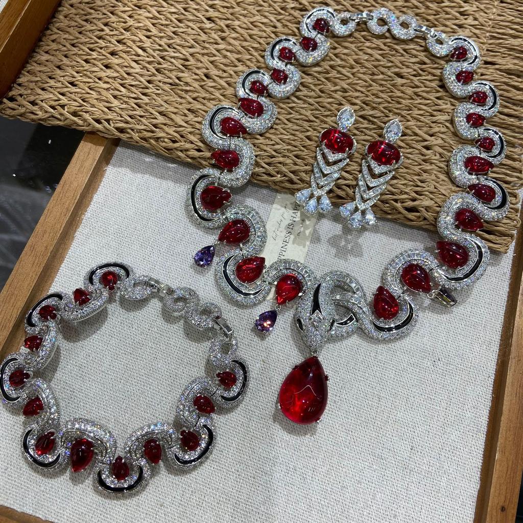 Original Design Snake Luxury Bridal Jewelry Set Zircon Necklace Zircon Earrings Jewelry