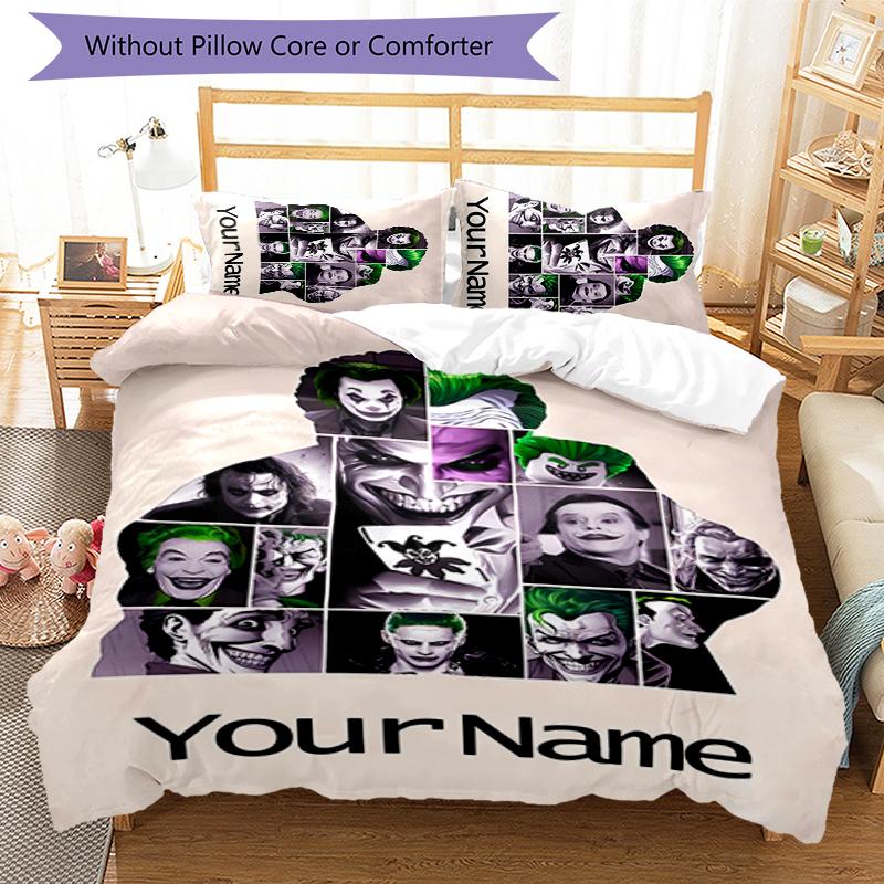 3pcs Custom Name Cartoon Joker Bedding Set Duvet Cover Closure Includes 1 Duvet Cover & 2 Pillowcases for All Seasons Bedroom Decor