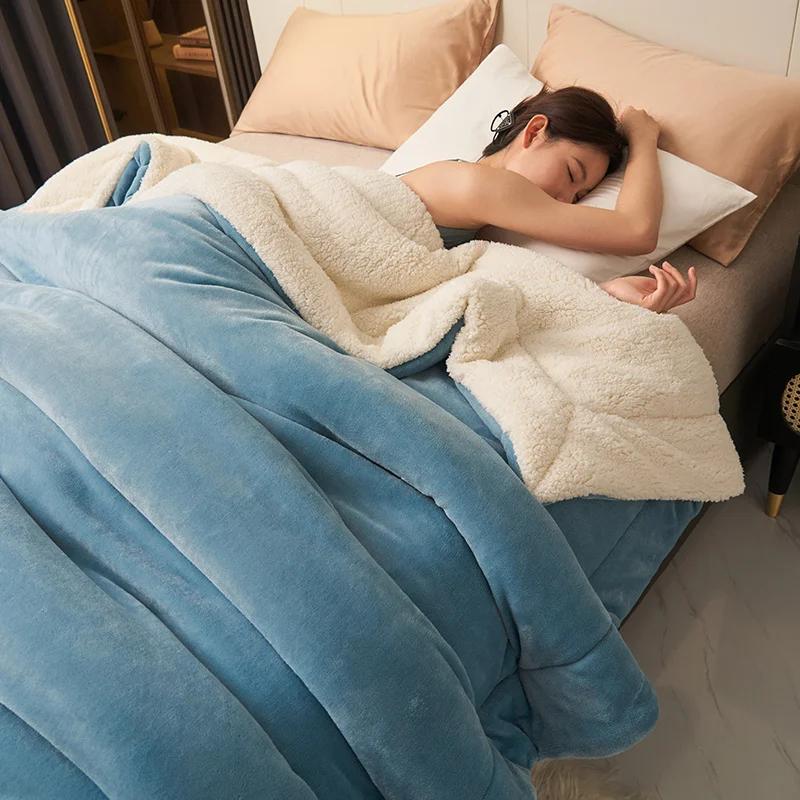 Plush Thick Warm Winter Blanket Double Layer Milk Fleece Flannel Soft Bed Blankets for Sofa Single Couple Flurry Bedspread