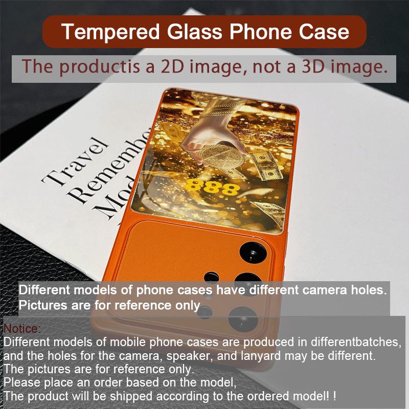 Stylish Wealth 888 Explosion Golden Pattern Orange Glass Phone Case for Samsung Galaxy S26 S25 Ultra S24 S23Plus S22 S21FE Cover