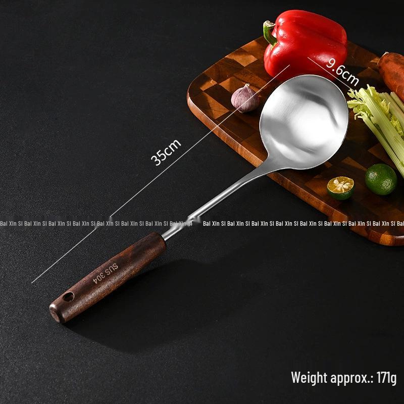 Ensemble Spatule à Fentes et Louche en Acier Inoxydable 304 avec Manche en Bois - Ustensiles de Cuisine Résistants aux Hautes Températures
