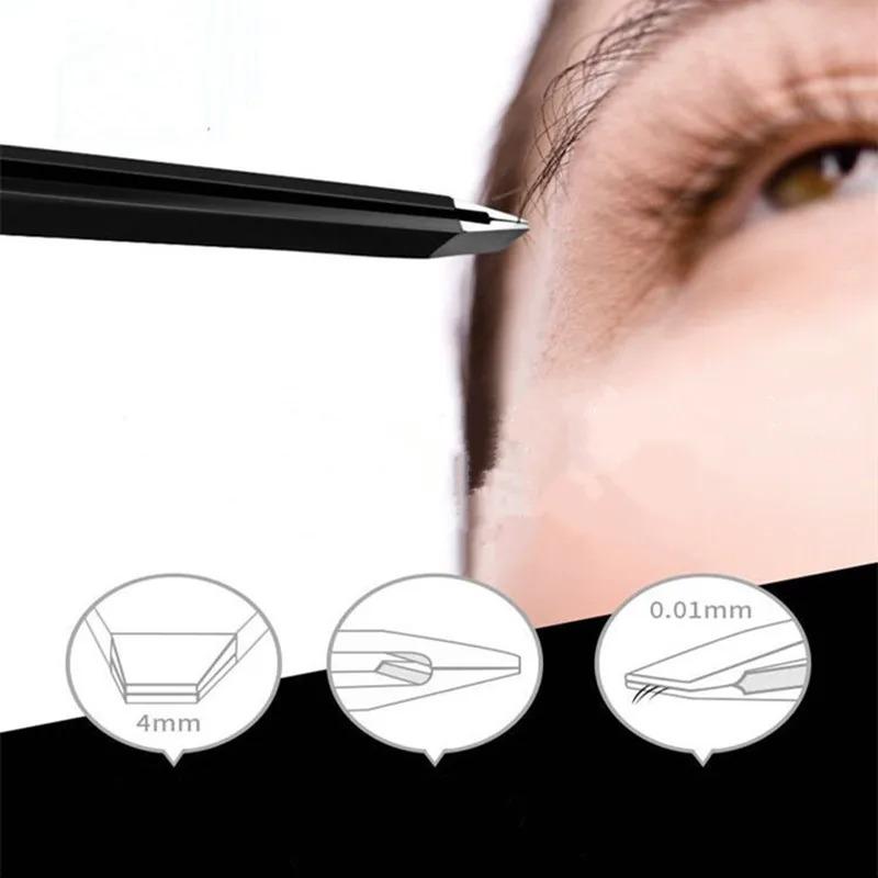 Black Eyebrow Tweezers Stainless Steel Slant Tip Hair Removal Makeup Tool Kit Eyelashes Extension Double Eyelid Application