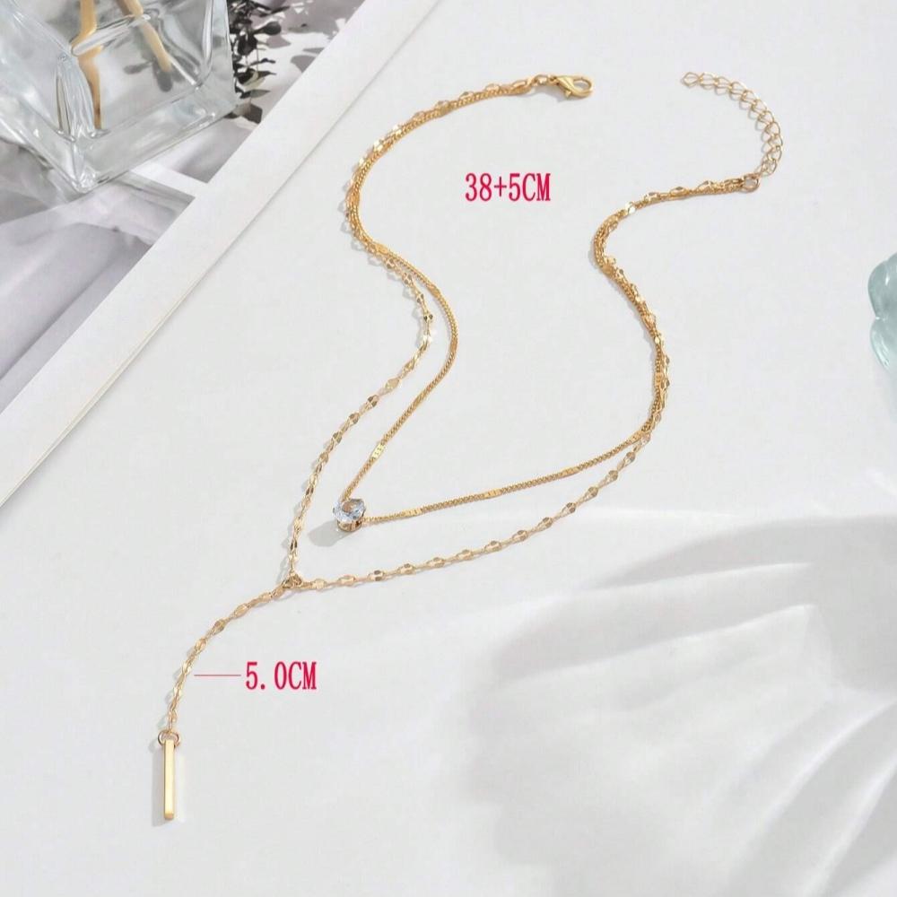 Bar Charm Necklace Adjustable Double Layer Necklace Y-Shaped Necklace Shiny For Gift For Girlfriends Daily Wear Evening Dress