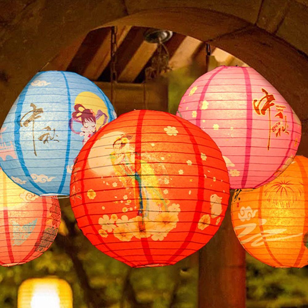 Luminous Chinese Mid Autumn Lantern Hanging Traditional Festival Antique Lantern Portable Good Luck Round Paper Lantern New Year