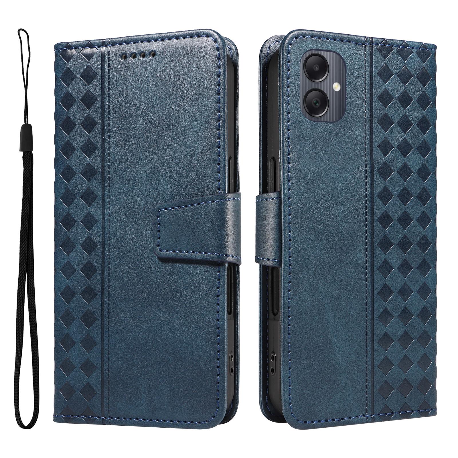 

For Samsung Galaxy A07 4G/A06 4G/A06 5G Leather Case Wallet Stand Grids Imprinted Phone Cover with Strap F