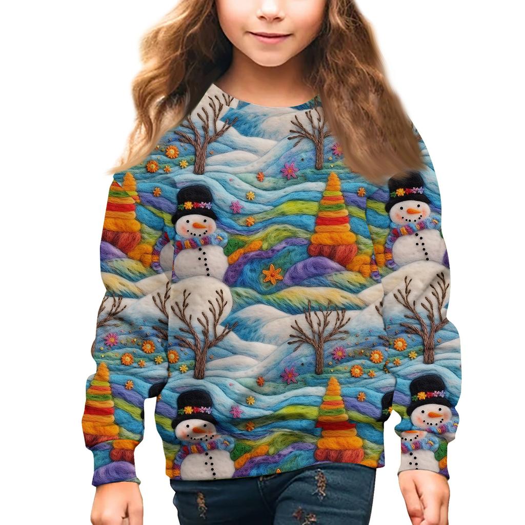 Girls Round Neck Pullovers For Kids Christmas Day Embroidery Printed Tops