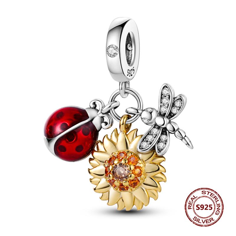 Copper Yellow Series Fashion Gold Sunflower Heart Charm Beads Fit Original Bracelet Party Diy Jewelry Gift