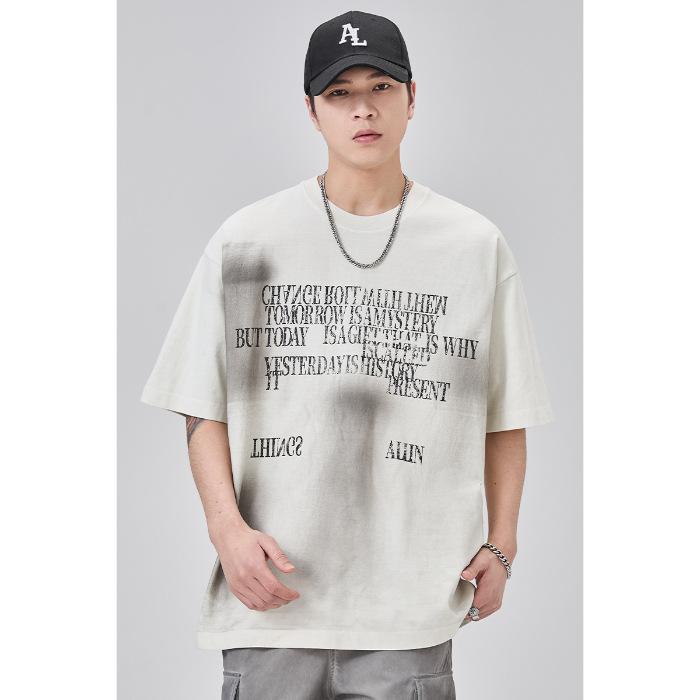 

Новая летняя футболка с коротким рукавом и стиркой, мужская, дизайн и печать, плотная американская, свободная, повседневная 3XL