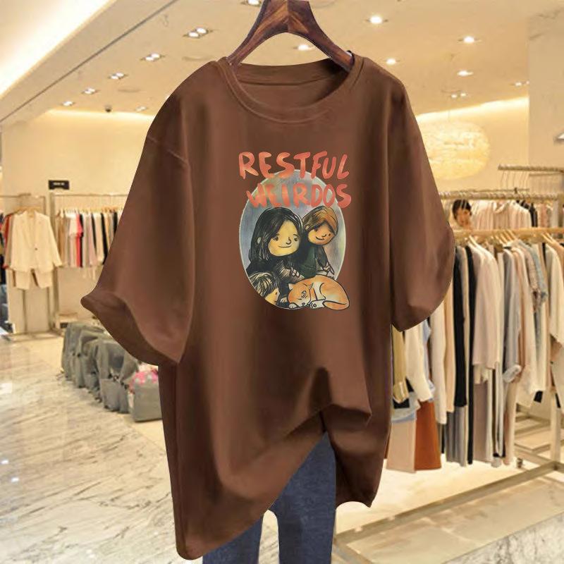

Korean version of summer new sweet girl T-shirt casual top short-sleeved women s loose design bottoming shirt top XXXL