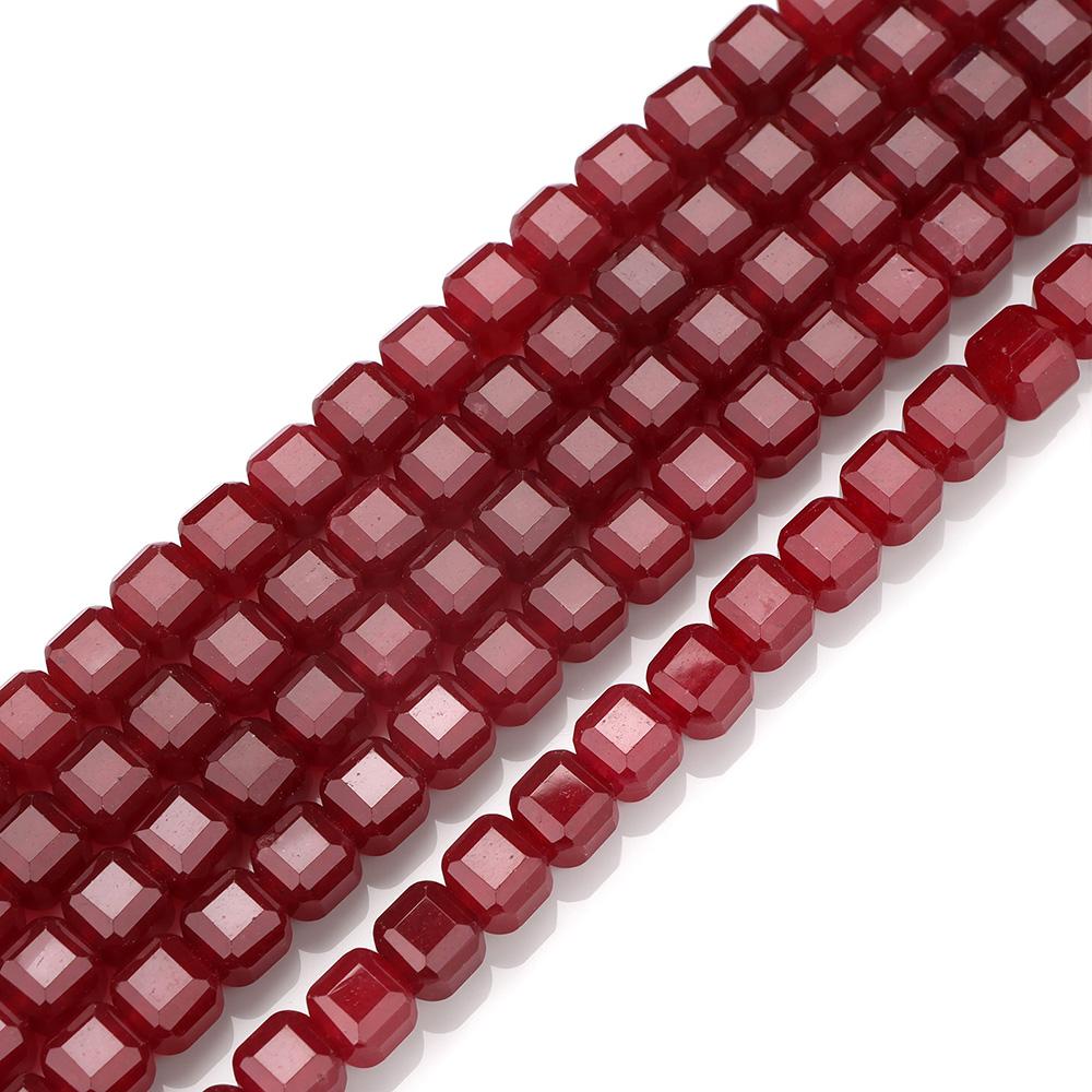 7-8MM Faceted Square Shape Ruby Color Chalcedony Natural Stone Loose Cube Spacer Beads for Jewelry Making Diy Bracelet Accessory