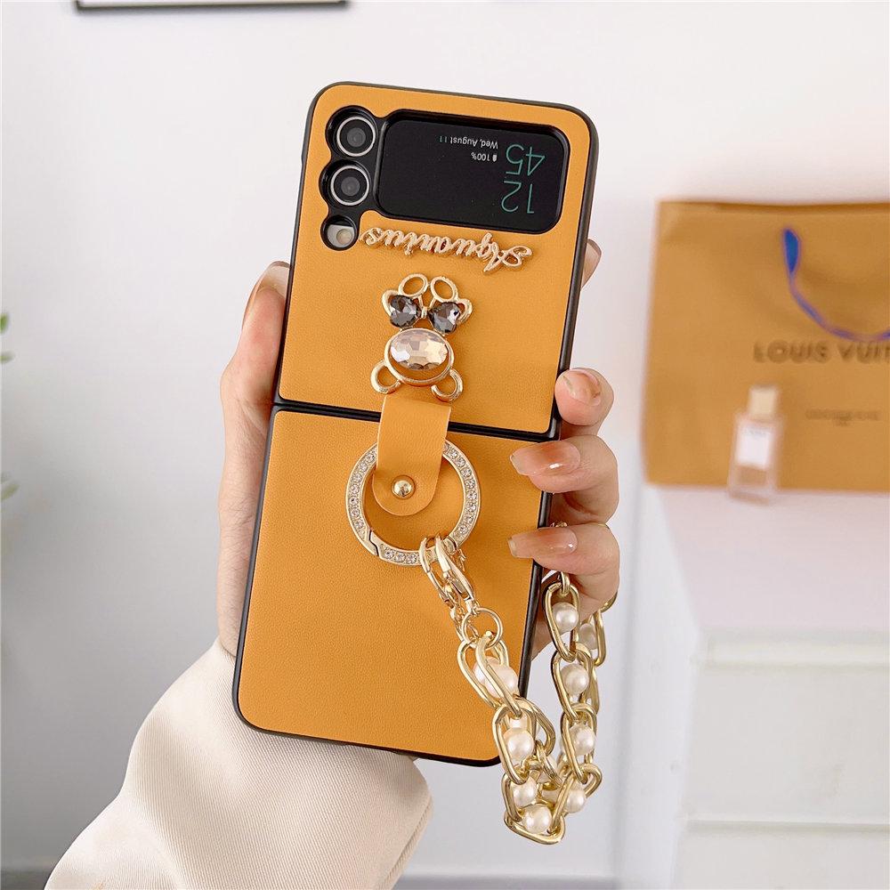 Koreanisches Perlenarmband Strass Bär Lederhülle Für Samsung Galaxy Z Flip 6 Flip 5 Flip 4 Zflip 3 Ketten Ringhalter Hülle