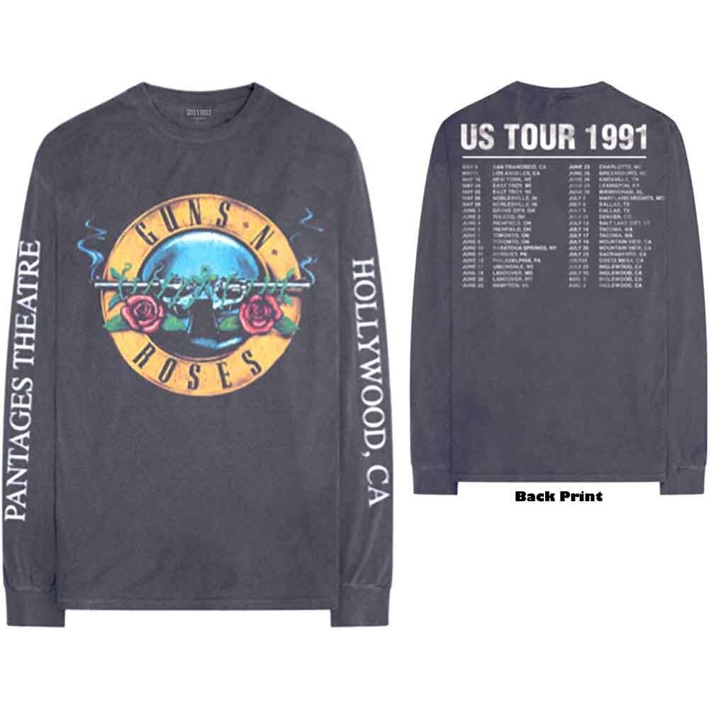 Guns N  Roses Hollywood Tour L/S Shirt Grey New Unisex T-Shirt L