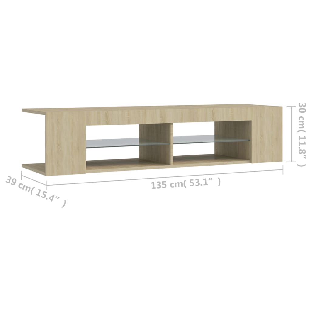 TV Stand with LED Lights Sonoma Oak Finish 135 X 39 X 30 Cm